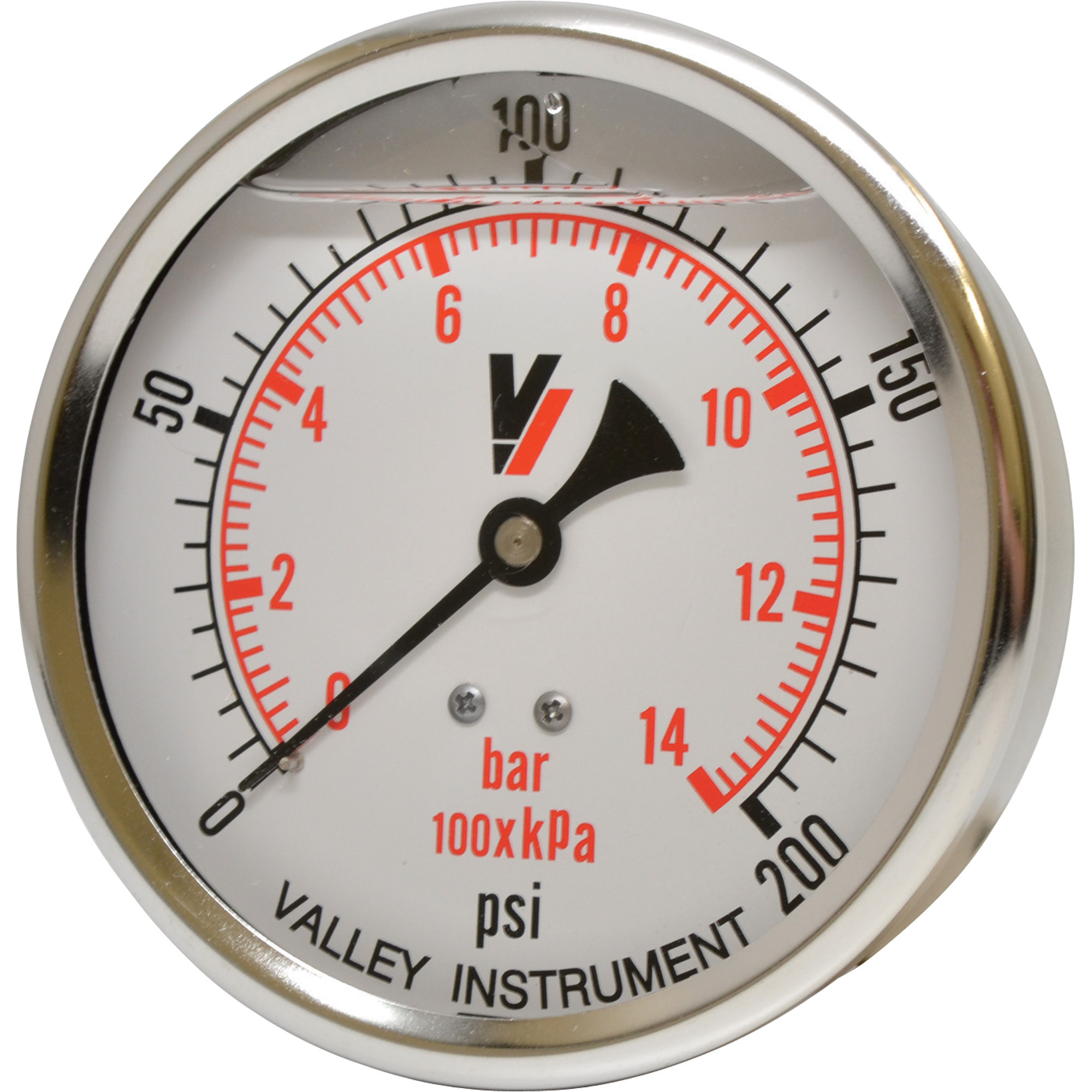 Valley Industries, 4in. Back Mt Gauge 200PSI, Case Material Stainless Steel, Min. Operating Pressure 0 PSI, Max. Operating Pressure 200 PSI, Model# 4240GXB200